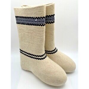 Handmade Men's Valenki Felt Boots 100% Sheep Wool Size 10.5 Natural Cream Rare